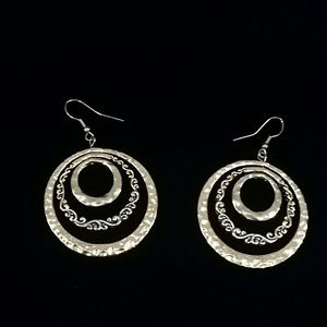 Gold tone 3 hoop large earrings